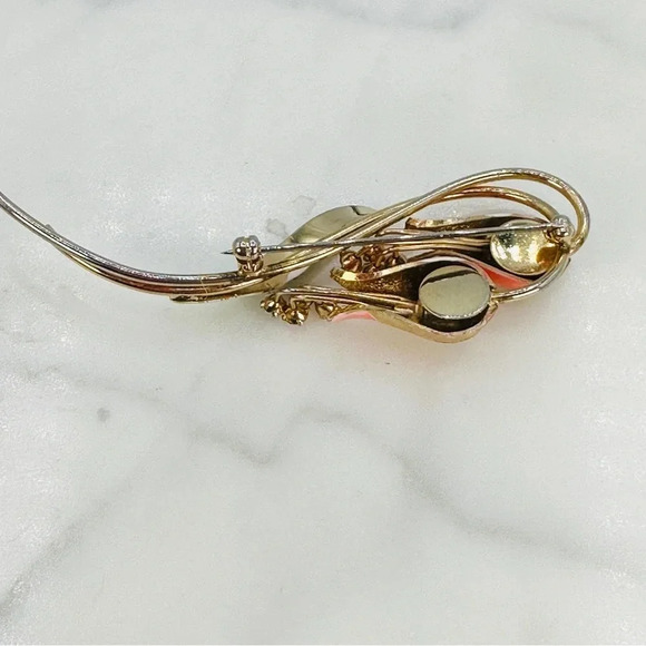 Vintage Flower Brooch Enamel Rhinestone PinTulip Lilly Long Peach Green … - Picture 10 of 11